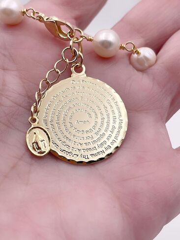 SIFRIMANIA Our Father Prayer Freshwater Cultured Pearls Pendant Adjustable Bracelet for Women (English) in Saudi Arabia