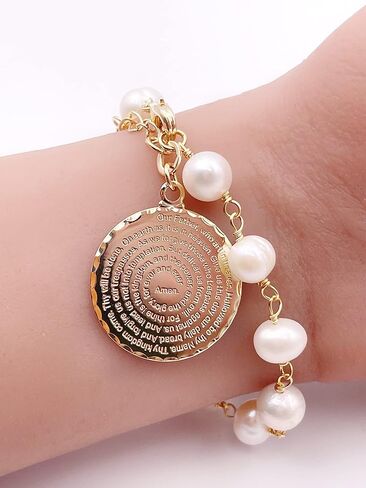 SIFRIMANIA Our Father Prayer Freshwater Cultured Pearls Pendant Adjustable Bracelet for Women (English) in Saudi Arabia