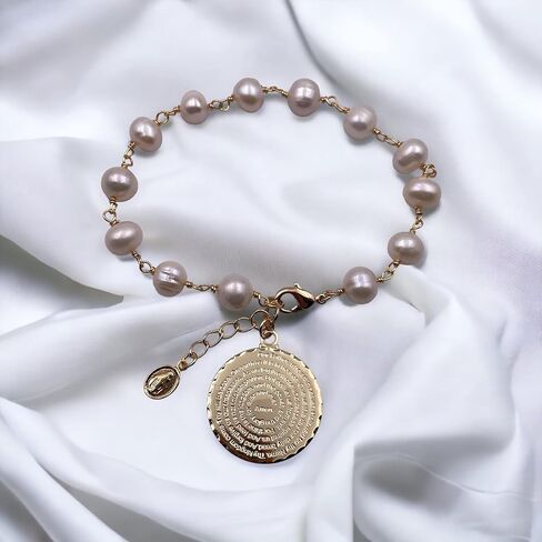 SIFRIMANIA Our Father Prayer Freshwater Cultured Pearls Pendant Adjustable Bracelet for Women (English) in Saudi Arabia