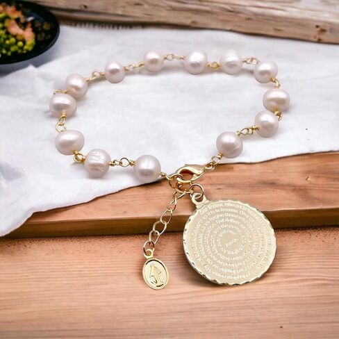 SIFRIMANIA Our Father Prayer Freshwater Cultured Pearls Pendant Adjustable Bracelet for Women (English) in Saudi Arabia