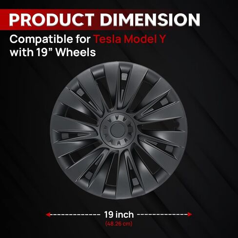 غطاء عجلة Modern Trove Tesla Model Y، أغطية محورية لطراز Tesla Y، استبدال غطاء العجلة، واقي حافة Tesla - أسود مطفي 19 بوصة، مجموعة من 4 قطع، تناسب موديلات 2020-2023 in Kuwait