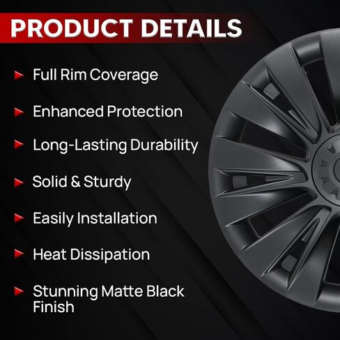 غطاء عجلة Modern Trove Tesla Model Y، أغطية محورية لطراز Tesla Y، استبدال غطاء العجلة، واقي حافة Tesla - أسود مطفي 19 بوصة، مجموعة من 4 قطع، تناسب موديلات 2020-2023 in Kuwait