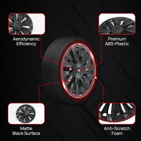 غطاء عجلة Modern Trove Tesla Model Y، أغطية محورية لطراز Tesla Y، استبدال غطاء العجلة، واقي حافة Tesla - أسود مطفي 19 بوصة، مجموعة من 4 قطع، تناسب موديلات 2020-2023 in Kuwait
