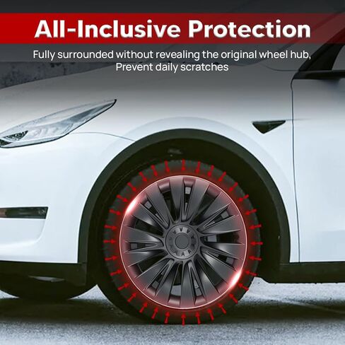 غطاء عجلة Modern Trove Tesla Model Y، أغطية محورية لطراز Tesla Y، استبدال غطاء العجلة، واقي حافة Tesla - أسود مطفي 19 بوصة، مجموعة من 4 قطع، تناسب موديلات 2020-2023 in Kuwait