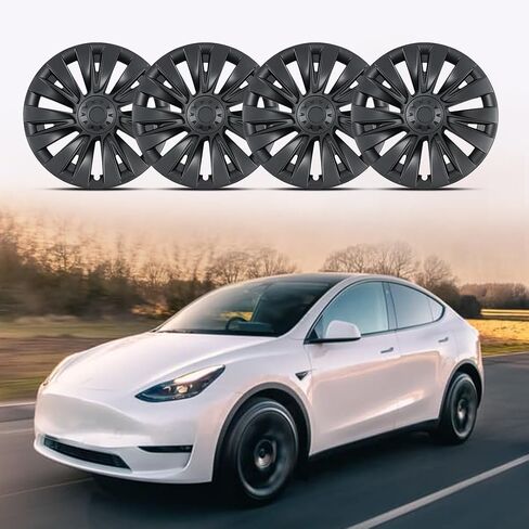 غطاء عجلة Modern Trove Tesla Model Y، أغطية محورية لطراز Tesla Y، استبدال غطاء العجلة، واقي حافة Tesla - أسود مطفي 19 بوصة، مجموعة من 4 قطع، تناسب موديلات 2020-2023 in Kuwait