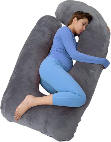 وسائد الحمل MAGIC ELEPHANT مقاس 60 بوصة للنوم، وسادة جسم قابلة للفصل على شكل حرف U لدعم البطن والظهر، وسادة أمومة للنساء الحوامل مع غطاء مخملي (رمادي داكن) in Kuwait