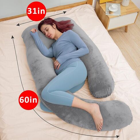 وسائد الحمل MAGIC ELEPHANT مقاس 60 بوصة للنوم، وسادة جسم قابلة للفصل على شكل حرف U لدعم البطن والظهر، وسادة أمومة للنساء الحوامل مع غطاء مخملي (رمادي داكن) in Kuwait