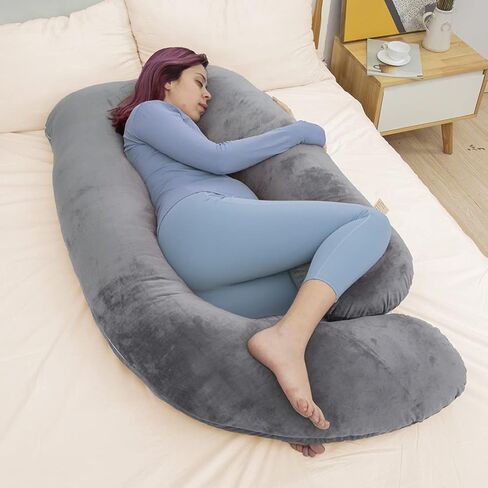 وسائد الحمل MAGIC ELEPHANT مقاس 60 بوصة للنوم، وسادة جسم قابلة للفصل على شكل حرف U لدعم البطن والظهر، وسادة أمومة للنساء الحوامل مع غطاء مخملي (رمادي داكن) in Kuwait