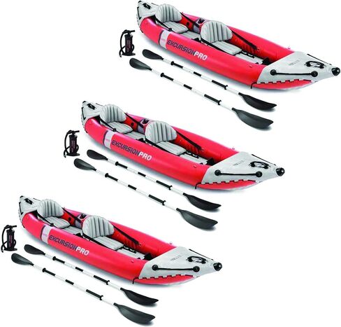 Excursion Pro Inflatable 2 Person Vinyl Kayak with Oars & Pump, Red (3 Pack) in Saudi Arabia
