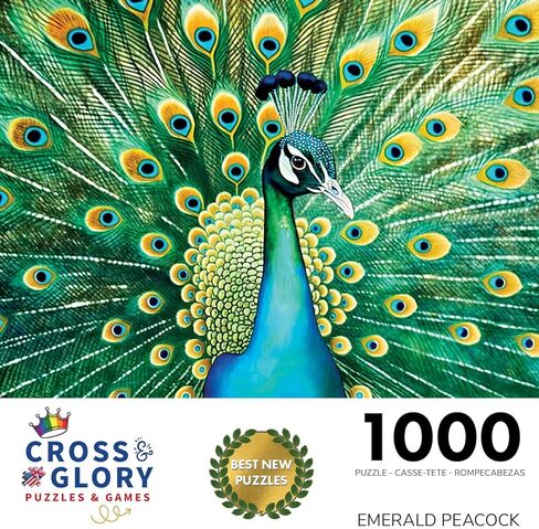 أحجية الصور المقطوعة من Cross & Glory Emerald Peacock - أحجية للبالغين مكونة من 1000 قطعة مع عمل فني مذهل على شكل طاووس | لغز مليء بالتحديات لمحبي الحيوانات من أجل متعة وعرض دائمين in Saudi Arabia