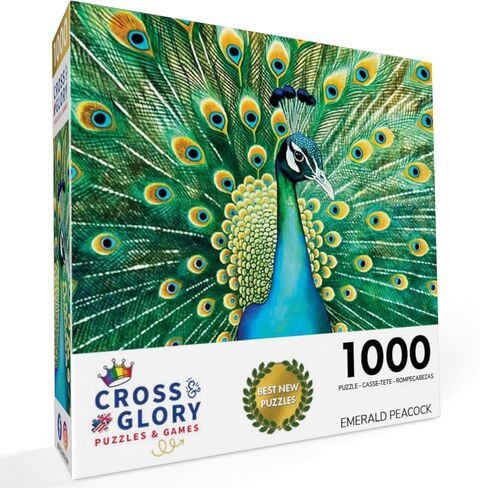 أحجية الصور المقطوعة من Cross & Glory Emerald Peacock - أحجية للبالغين مكونة من 1000 قطعة مع عمل فني مذهل على شكل طاووس | لغز مليء بالتحديات لمحبي الحيوانات من أجل متعة وعرض دائمين in Saudi Arabia