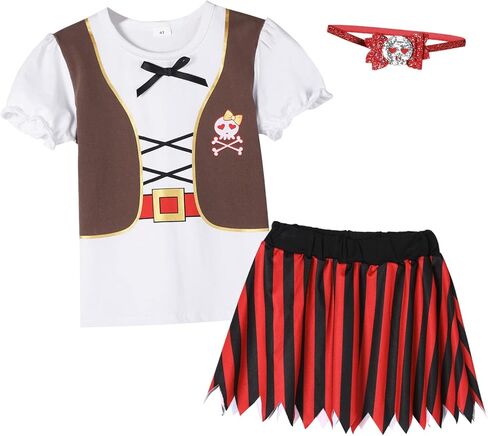 Pezhiqun Baby Pirate Costume Infant Halloween Costume Toddler Girl Stripe Skirt Sea Buccaneer Costume Kid Outfit in Saudi Arabia