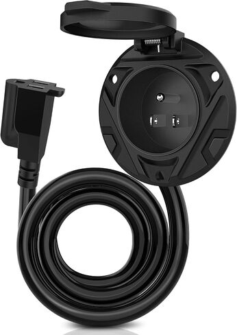 MICTUNING 10A-15A AC Port Plug, 125V Power Inlet Socket with Integrated 20-Inch Extension Cord & Waterproof Auto Shut Cover, Cable Clips & Screws - Black in Saudi Arabia
