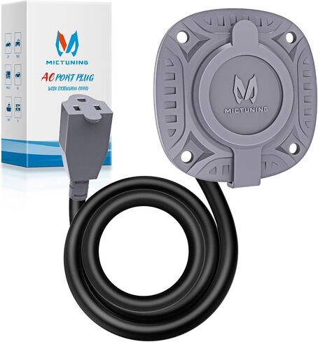 MICTUNING 10A-15A AC Port Plug, 125V Power Inlet Socket with Integrated 20-Inch Extension Cord & Waterproof Auto Shut Cover, Cable Clips & Screws - Black in Saudi Arabia