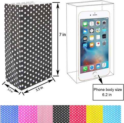 Small Polka Dot Paper Bags Rainbow Color Lunch Goodie Bags 5.1 x 3.1 x 9.4 In 50 PCS in Saudi Arabia