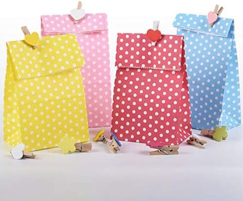 Small Polka Dot Paper Bags Rainbow Color Lunch Goodie Bags 5.1 x 3.1 x 9.4 In 50 PCS in Saudi Arabia