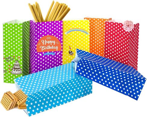 Small Polka Dot Paper Bags Rainbow Color Lunch Goodie Bags 5.1 x 3.1 x 9.4 In 50 PCS in Saudi Arabia