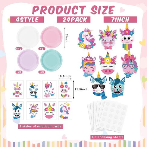 Layhit 24 Pieces Cute Unicorn Plate Craft Kits Unicorn Educational Arts Crafts Unicorn Early Learning Artwork DIY Craft Project for Boys Girls Preschool Unicorn Party Supplies Decorations, 8 Styles in Saudi Arabia