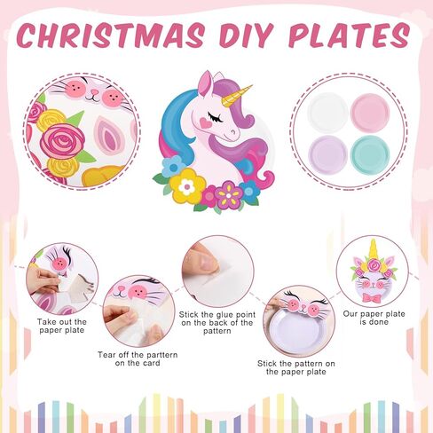 Layhit 24 Pieces Cute Unicorn Plate Craft Kits Unicorn Educational Arts Crafts Unicorn Early Learning Artwork DIY Craft Project for Boys Girls Preschool Unicorn Party Supplies Decorations, 8 Styles in Saudi Arabia