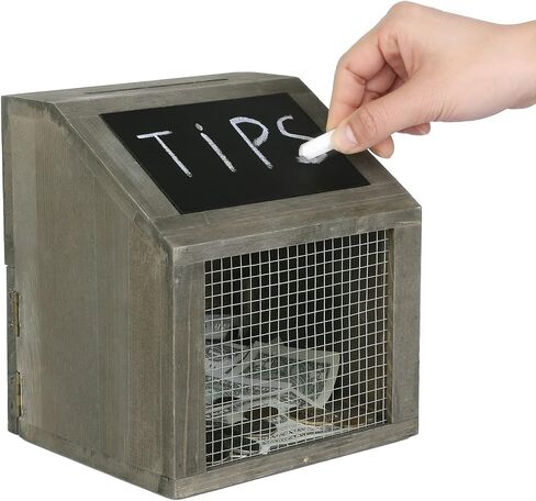 MyGift Vintage Gray Solid Wood Comment and Donation Box with Lock and Rustic Wire Front Panel, Multipurpose Drop Box for Restaurant Tip, Votes, Suggestion Box, Card Box with Chalkboard Sign in Saudi Arabia