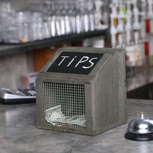 MyGift Vintage Gray Solid Wood Comment and Donation Box with Lock and Rustic Wire Front Panel, Multipurpose Drop Box for Restaurant Tip, Votes, Suggestion Box, Card Box with Chalkboard Sign in Saudi Arabia