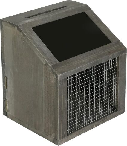 MyGift Vintage Gray Solid Wood Comment and Donation Box with Lock and Rustic Wire Front Panel, Multipurpose Drop Box for Restaurant Tip, Votes, Suggestion Box, Card Box with Chalkboard Sign in Saudi Arabia