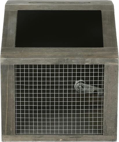 MyGift Vintage Gray Solid Wood Comment and Donation Box with Lock and Rustic Wire Front Panel, Multipurpose Drop Box for Restaurant Tip, Votes, Suggestion Box, Card Box with Chalkboard Sign in Saudi Arabia