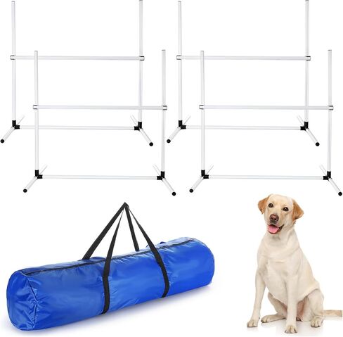 Shappy 4 Pcs Dog Agility Jumps Adjustable Height Hurdles with Bag,White in Kuwait