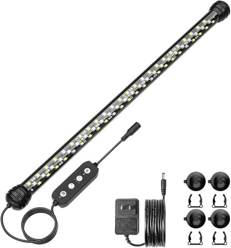 SEAOURA Led Aquarium Light مع مؤقت، أضواء حوض السمك الغاطسة لخزان الأسماك، ضوء خزان الأسماك مع تشغيل/إيقاف تلقائي، 3 أوضاع إضاءة، سطوع قابل للتعديل (26.8 بوصة لخزان مزروع 28-52 بوصة)، 14 وات in Kuwait
