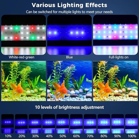 Tatub 16W LED Aquarium Light for 24"-30" Fish Tank, Fish Tank Light with 10 Levels of Brightness, Full Spectrum Aquarium Light with White Blue Red Green LEDs, Fit for Fresh Water Fish Tank in Kuwait