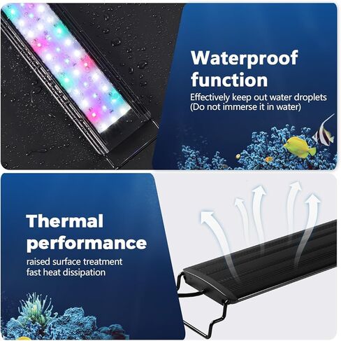 Tatub 16W LED Aquarium Light for 24"-30" Fish Tank, Fish Tank Light with 10 Levels of Brightness, Full Spectrum Aquarium Light with White Blue Red Green LEDs, Fit for Fresh Water Fish Tank in Kuwait