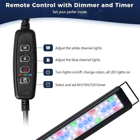 Tatub 16W LED Aquarium Light for 24"-30" Fish Tank, Fish Tank Light with 10 Levels of Brightness, Full Spectrum Aquarium Light with White Blue Red Green LEDs, Fit for Fresh Water Fish Tank in Kuwait