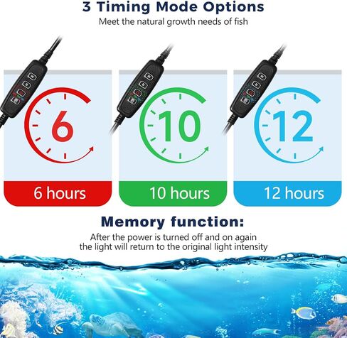 Tatub 16W LED Aquarium Light for 24"-30" Fish Tank, Fish Tank Light with 10 Levels of Brightness, Full Spectrum Aquarium Light with White Blue Red Green LEDs, Fit for Fresh Water Fish Tank in Kuwait