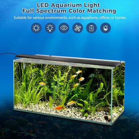 Tatub 16W LED Aquarium Light for 24"-30" Fish Tank, Fish Tank Light with 10 Levels of Brightness, Full Spectrum Aquarium Light with White Blue Red Green LEDs, Fit for Fresh Water Fish Tank in Kuwait