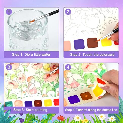 دفاتر تلوين الألوان المائية من تريتيك، ورق رسم بالألوان المائية، كتاب طلاء بألوان مائية للأطفال من سن 3 4 5 6 7 8، الفنون والحرف اليدوية للفتيات والأولاد in Kuwait