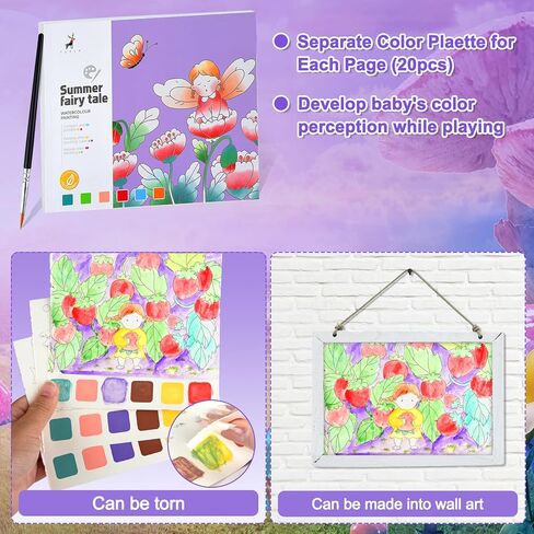 دفاتر تلوين الألوان المائية من تريتيك، ورق رسم بالألوان المائية، كتاب طلاء بألوان مائية للأطفال من سن 3 4 5 6 7 8، الفنون والحرف اليدوية للفتيات والأولاد in Kuwait