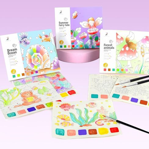 دفاتر تلوين الألوان المائية من تريتيك، ورق رسم بالألوان المائية، كتاب طلاء بألوان مائية للأطفال من سن 3 4 5 6 7 8، الفنون والحرف اليدوية للفتيات والأولاد in Kuwait