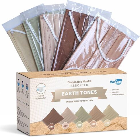WECARE Disposable Face Mask Individually Wrapped - 50 Pack, Printed Masks - 3 Ply in Saudi Arabia