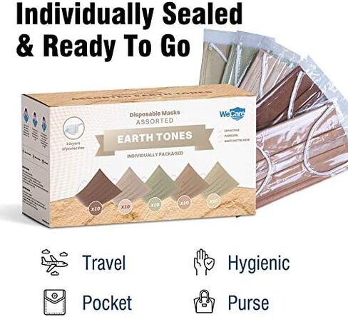 WECARE Disposable Face Mask Individually Wrapped - 50 Pack, Printed Masks - 3 Ply in Saudi Arabia