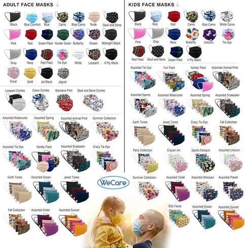 WECARE Disposable Face Mask Individually Wrapped - 50 Pack, Printed Masks - 3 Ply in Saudi Arabia