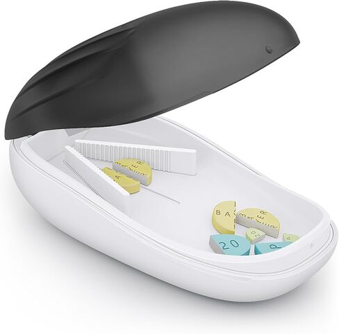 cocoduck Pill Cutter بدقة، فاصل حبوب منع الحمل لالتهاب المفاصل، قاطع حبوب منع الحمل للحبوب الصغيرة والحبوب الكبيرة، قاطع حبوب منع الحمل يقطع بشكل نظيف، قواطع حبوب منع الحمل للحبوب الصغيرة أو الكبيرة الاحترافية (أسود) in Kuwait
