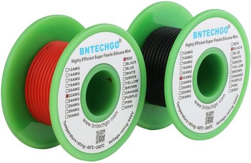 BNTECHGO بكرة سلك سيليكون مقاس 22، أحمر 25 قدم وأسود 25 قدم مرن 22 AWG سلك نحاسي معلب in Saudi Arabia