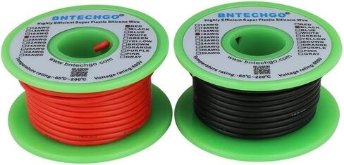 BNTECHGO بكرة سلك سيليكون مقاس 22، أحمر 25 قدم وأسود 25 قدم مرن 22 AWG سلك نحاسي معلب in Saudi Arabia