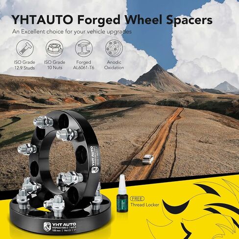 YHTAUTO 6x5.5 Wheel Spacers 1 inch Fits Chevrolet Silverado, Tahoe, C/K, GMC Sierra,Yukon, Cadillac Escalade, Forged 6x139.7mm Tire Spacers 25mm with M14x1.5 Studs 108mm Hub Bore 2Pcs, Black in Saudi Arabia