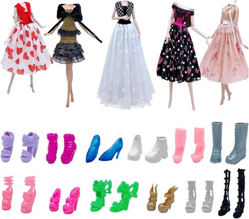 Fashion Doll Clothes Dress and Accessories 5 Sets Doll Dress Outfits + 12 Pairs Random Style Shoes for 11.5" Girl Dolls (Style C) in Saudi Arabia