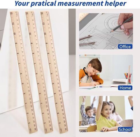 Wood Ruler 12 Inch, 3 Pack Wooden Ruler, Metric Ruler, Straight Edge Ruler with CMs and Inches, Student Rulers, Rulers for Kids, for Office, Classroom, School Supplies 2 Scale (30CM) in Saudi Arabia