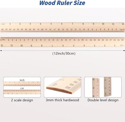 Wood Ruler 12 Inch, 3 Pack Wooden Ruler, Metric Ruler, Straight Edge Ruler with CMs and Inches, Student Rulers, Rulers for Kids, for Office, Classroom, School Supplies 2 Scale (30CM) in Saudi Arabia