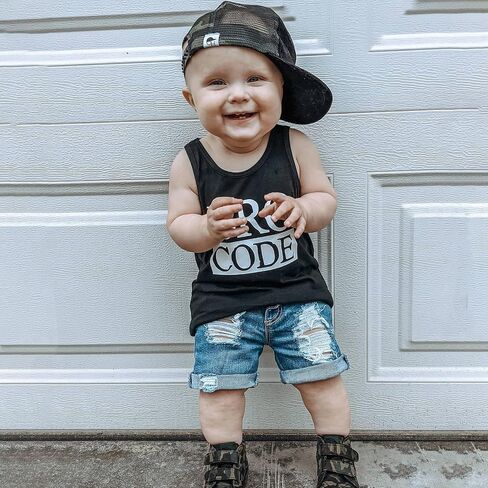 Baby Toddler Boys Summer Outfit Set Sleeveless Vest Bro Code Letter Print Tank Tops with Ripped Denim Shorts in Saudi Arabia