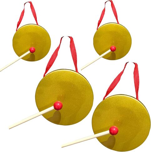 الصنج اليد الصنج الاصبع غونغ اليد الصغيرة 2 قطعة غونغ الأوبرا النحاسية غونغ اليد مع مطرقة خشبية أداة قرع الصينية التقليدية غونغ in Kuwait