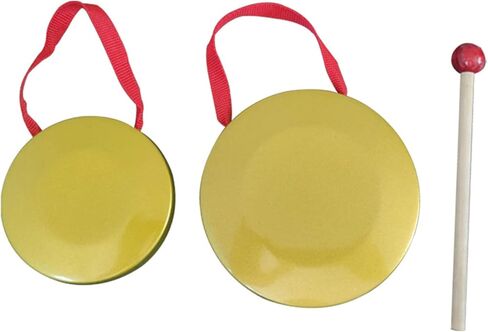 الصنج اليد الصنج الاصبع غونغ اليد الصغيرة 2 قطعة غونغ الأوبرا النحاسية غونغ اليد مع مطرقة خشبية أداة قرع الصينية التقليدية غونغ in Kuwait